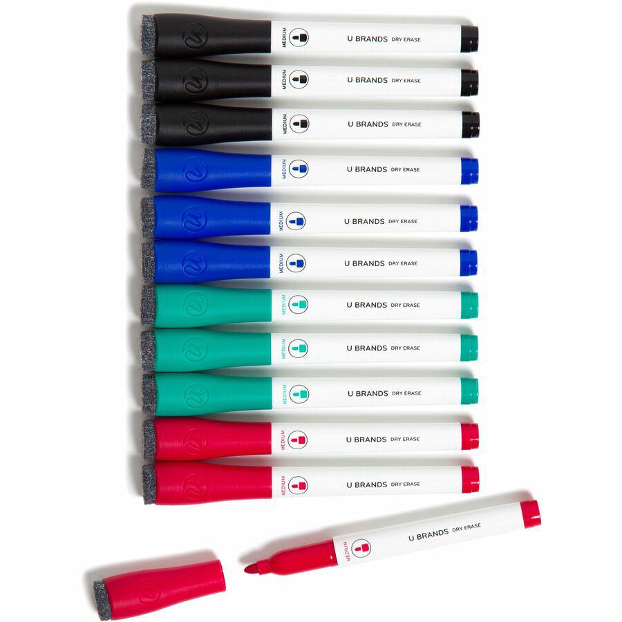 U Brands Magnetic Dry-Erase Markers - Erasable - Assorted Ink - White Plastic Barrel - 12 / Pack. Picture 4
