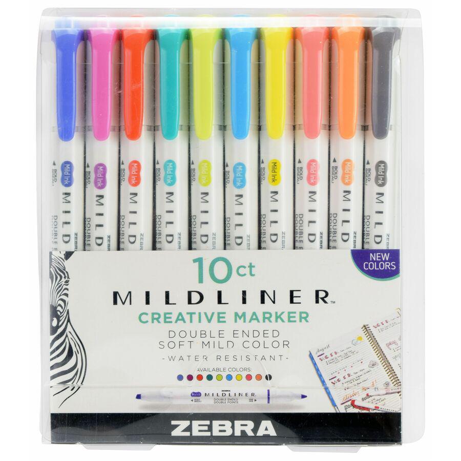 Zebra MILDLINER Dual Ended Creative Marker - Mild Lavender, Mild Spring Green, Mild Citrus Green, Mild Marigold, Mild Fuchsia, Mild Dark Gray, Mild Cyan, Mild Coral Pink, Mild Apricot, Mild Lemon Yell. Picture 2