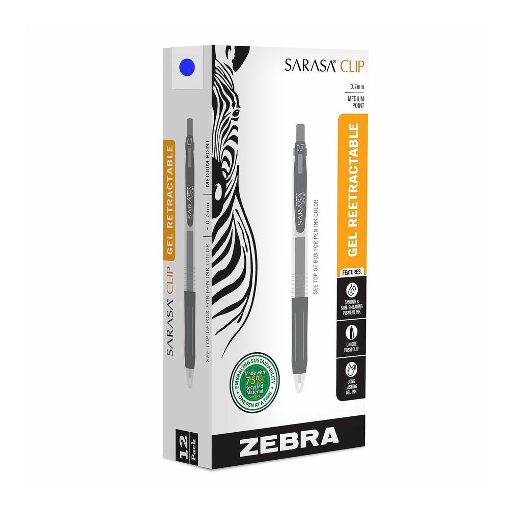 Zebra SARASA Clip Retractable Gel Pen - Retractable - Blue Ink - Water Based, Pigment-based, Gel-based - 1 Dozen. Picture 3