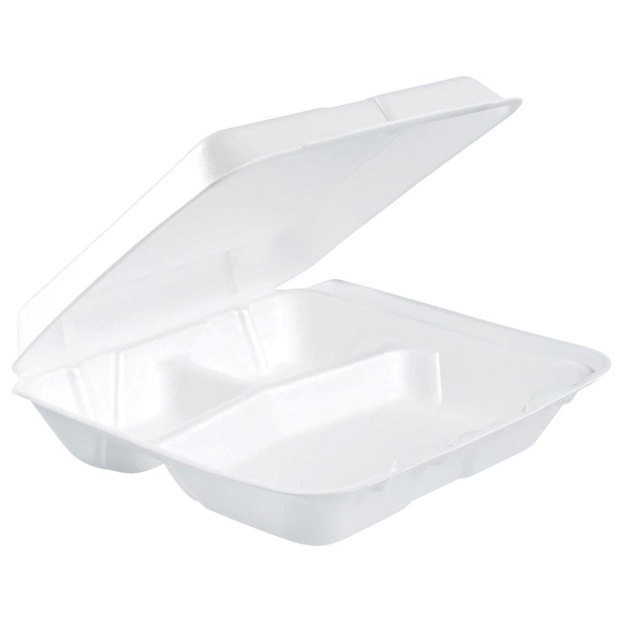 Dart Insulated Foam 3-compartment Containers - External Dimensions: 8" Length x 7.5" Width x 2.3" Height - Stackable - Extruded Polystyrene - White - For Transportation, Food Storage - 2 / Carton. Picture 2