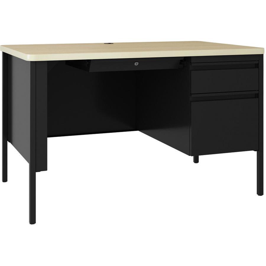 Lorell Fortress Series 48" Right-Pedestal Teachers Desk - 30" Height x 48" Width x 29.5" Depth, 0.8" Height Modesty Panel - Single Pedestal on Right Side - T-mold Edge - Material: Steel - Finish: Blac. Picture 5