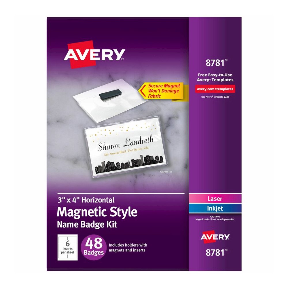Avery&reg; Magnetic Style Name Badges - Letter - 8 1/2" x 11" - Flexible, Reusable, Durable, Magnetic - White - 8 Sheets - 48 / Pack. Picture 2