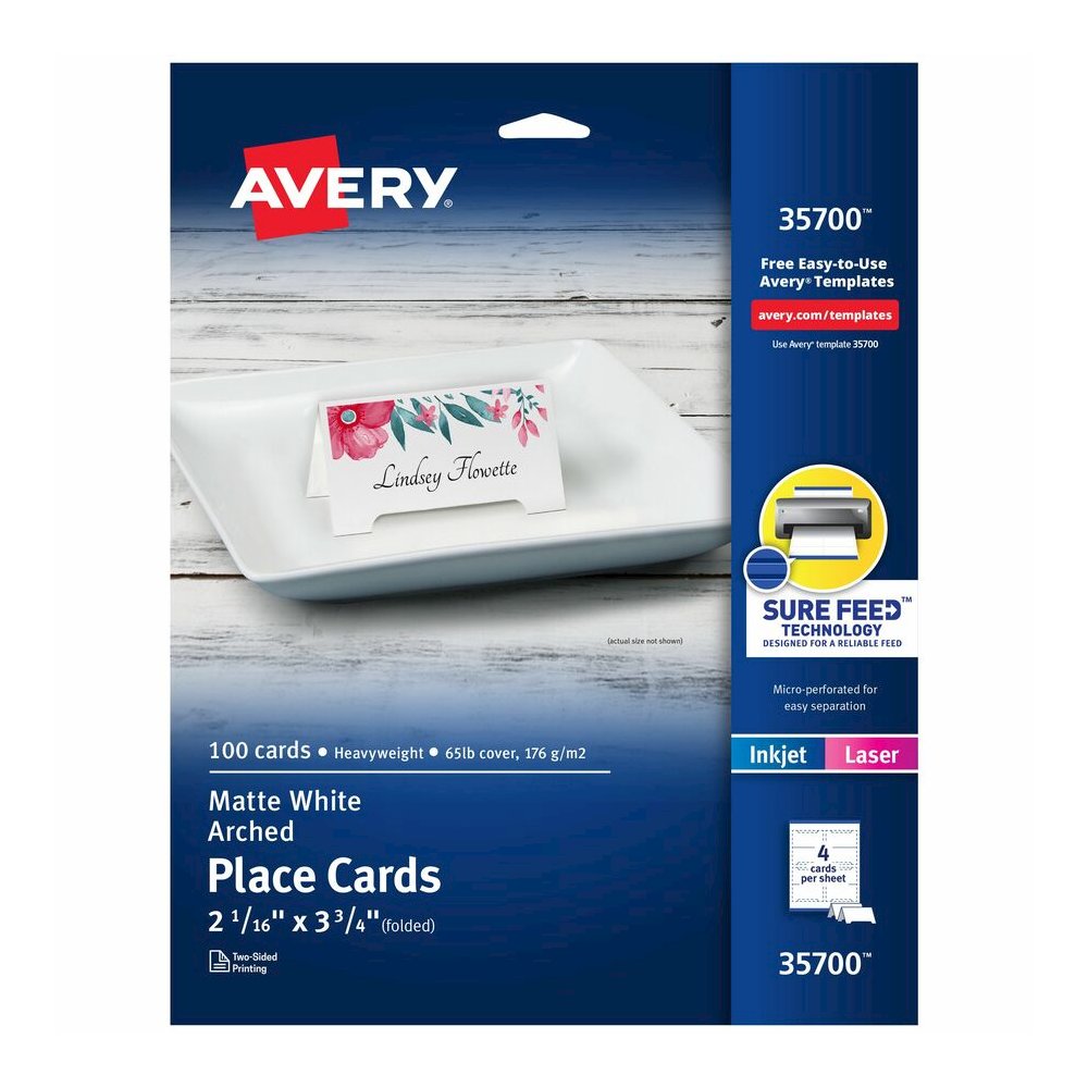 Avery&reg; Sure Feed Arched Tent Cards - 97 Brightness - Letter - 8 1/2" x 11" - 65 lb Basis Weight - 176 g/m² Grammage - Matte - Printable, Scratch Proof, Die-cut, Perforated, Print-to-the-edge,. Picture 2
