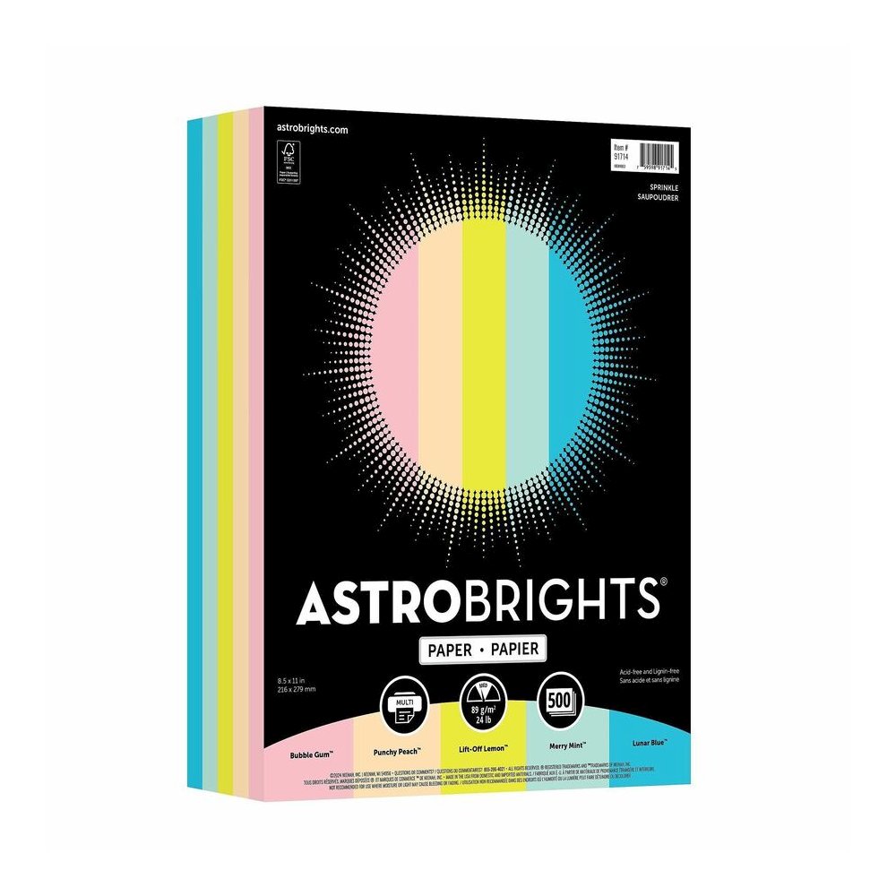 Astrobrights Sprinkle Assortment Copy Paper - Letter - 8 1/2" x 11" - 24 lb Basis Weight - Smooth - Heavyweight, Acid-free, Lignin-free - Bubble Gum, Lunar Blue, Merry Mint, Lift-off Lemon, Punchy Pea. Picture 4