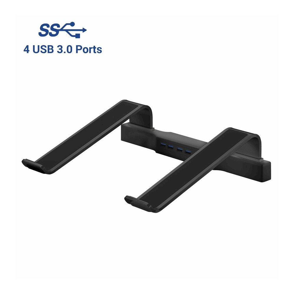 DAC&reg; MP-220 Non-Skid Laptop Stand With 4-Port USB 3.0 Hub, Black - Up to 15.60" Screen Support - 20 lb Load Capacity - 3" Height x 12" Width x 9.75" Depth - Aluminum Alloy, Silicone, Acrylonitrile. Picture 2