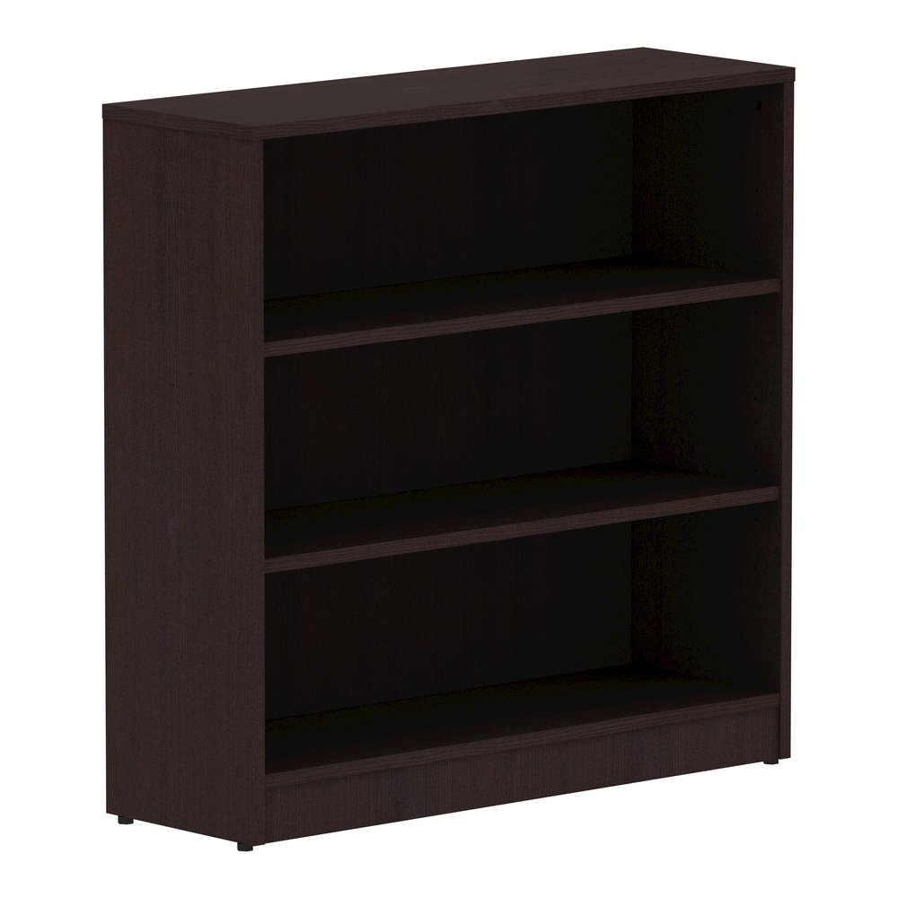 Lorell Laminate Bookcase - 36" Width x 12" Depth x 36" Height - 3 x Shelf(ves) - Laminated, Sturdy, Contemporary Style, Square Edge, Adjustable Shelf - Espresso - Medium Density Fiberboard (MDF), Lami. Picture 6