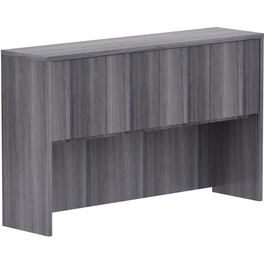 Lorell Essentials Series Stack-on Hutch with Doors - 36" Height x 60" Width x 15" Depth - 4 Door(s) - Finish: Weathered Charcoal Laminate - Cam Lock, Grommet, Cord Management, Durable - For Office - 1. Picture 9