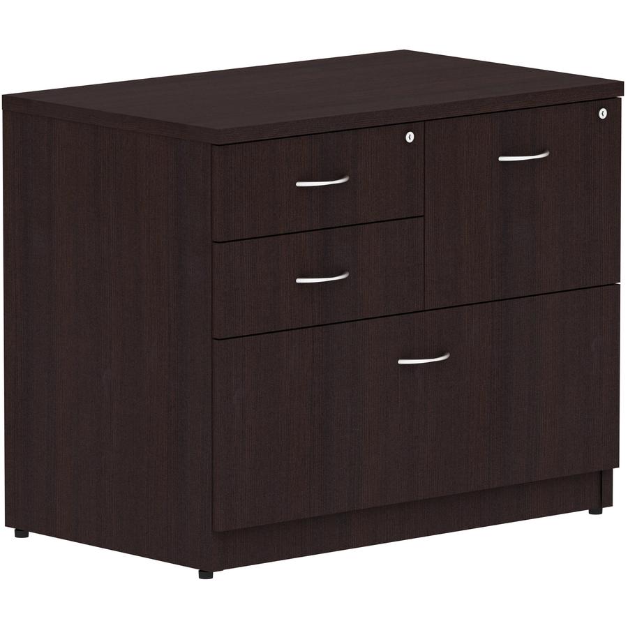 Lorell Essentials Series Box/Box/File Lateral File - 35.5" x 22"29.5" Lateral File, 1" Side Panel - 4 x File, Box Drawer(s) - Finish: Espresso Laminate. Picture 9
