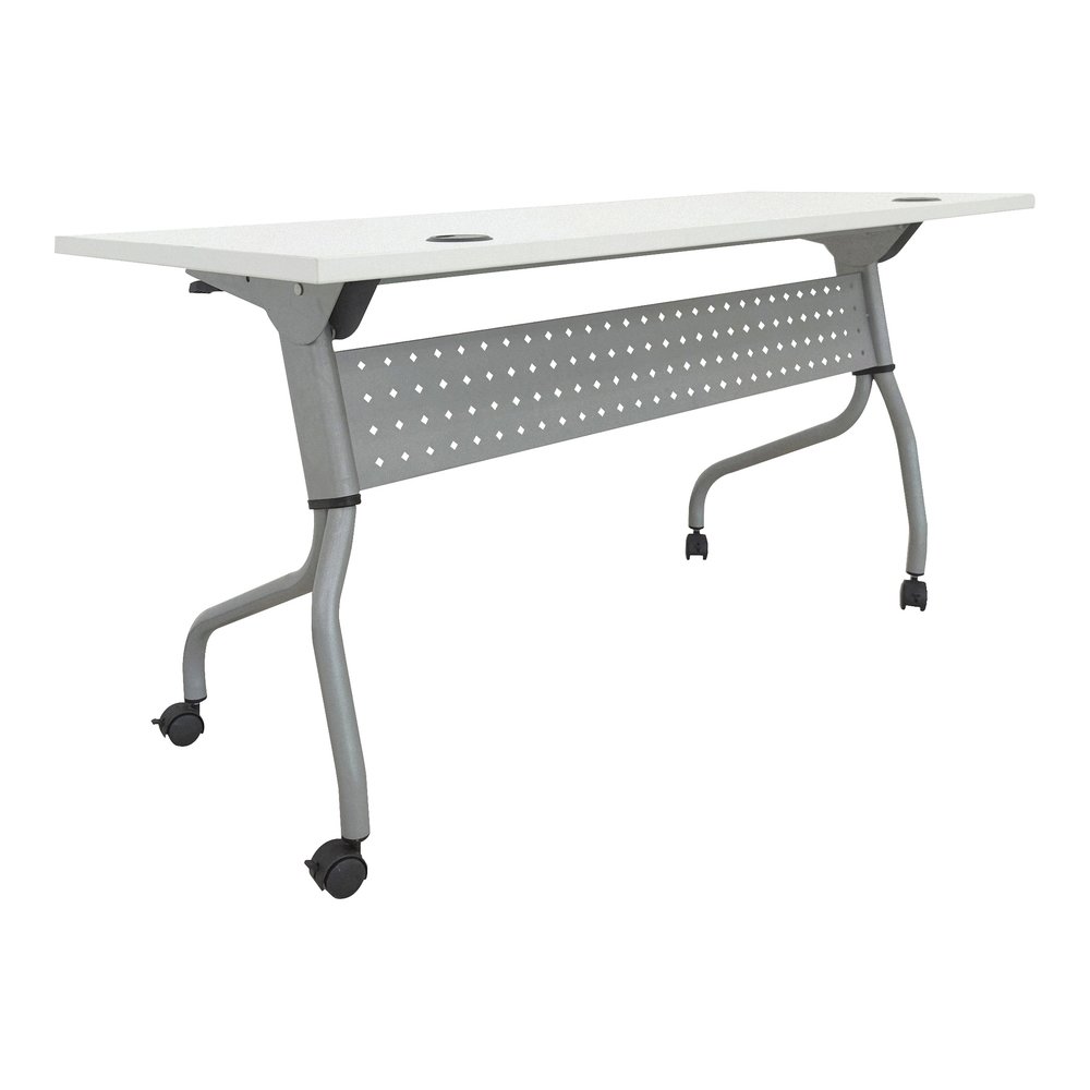 Lorell Flip Top Training Table - White Top - Silver Base - 4 Legs - 23.60" Table Top Length x 60" Table Top Width - 29.50" Height - Assembly Required - Melamine Top Material - 1 Each. Picture 7