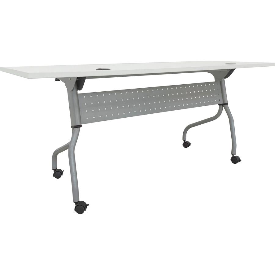 Lorell Flip Top Training Table - White Top - Silver Base - 4 Legs - 23.60" Table Top Length x 72" Table Top Width - 29.50" Height - Assembly Required - Melamine Top Material - 1 Each. Picture 13