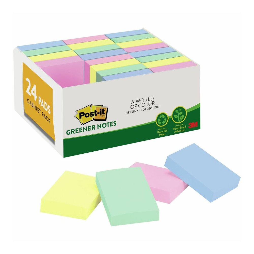 Post-it&reg; Greener Notes Value Pack - Beachside Cafe Color Collection - 1 1/2" Flag/Note Width x 2" Flag/Note Length - Rectangle - Positively Pink, Canary Yellow, Fresh Mint, Moonstone - Paper - Sel. Picture 3