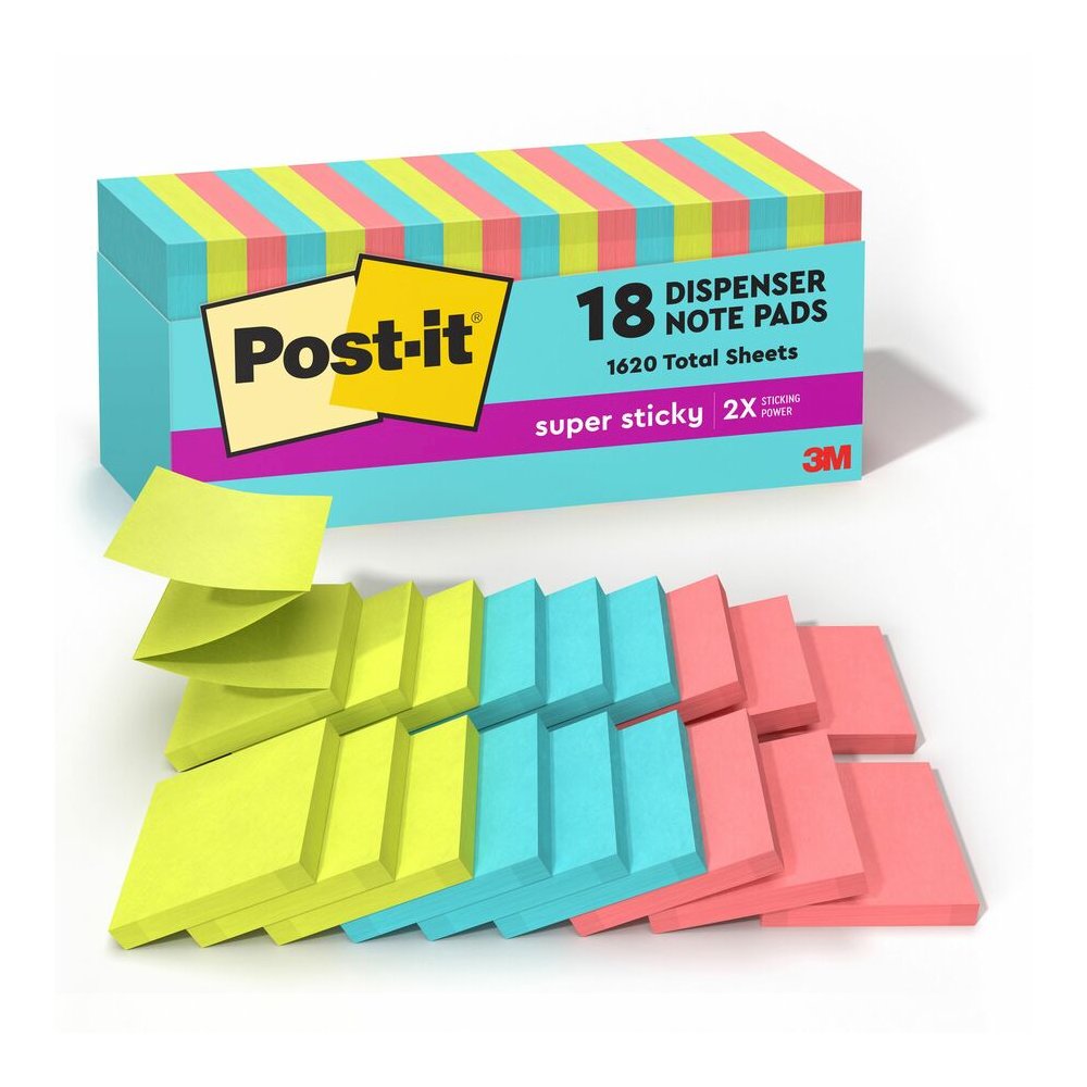 Post-it&reg; Super Sticky Dispenser Notes - Supernova Neons Color Collection - 3" Flag/Note Width x 3" Flag/Note Length - Square - 90 Sheets per Pad - Aqua Splash, Acid Lime, Guava - Paper - Super Sti. Picture 9