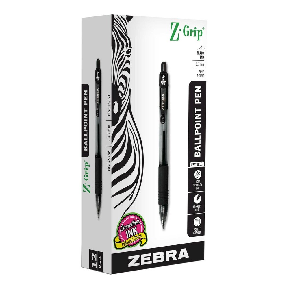 Zebra Pen Z-Grip Retractable Ballpoint Pens - 0.7 mm Pen Point Size - Retractable - Black - 1 Dozen. Picture 3