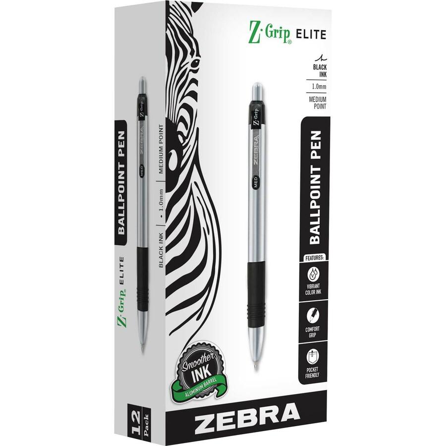 Zebra Z-Grip Elite Metal Retractable Ballpoint Pen - Retractable - Black Ink - Gel-based - 1 Dozen. Picture 2