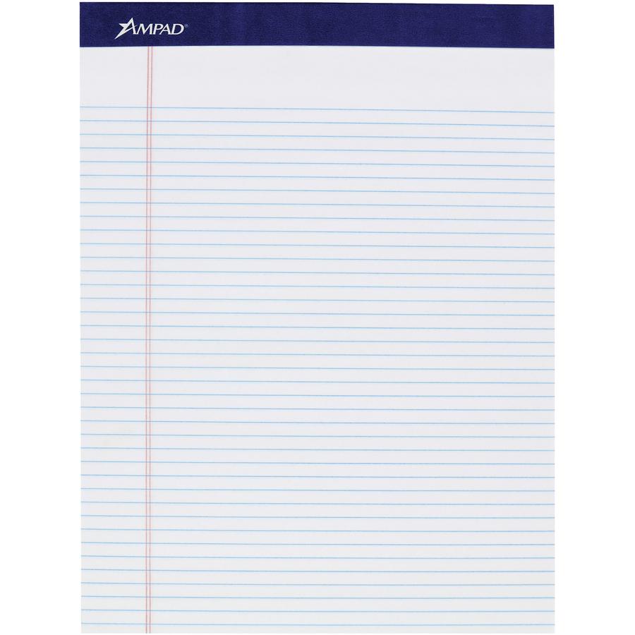 Ampad Legal Ruled Writing Pad - Legal Ruled Front Ruling - 1" Height x 8.5" Width x 11.8" Length - Smooth Surface, Perforated, Sturdy Back - 4 / Pack. Picture 2