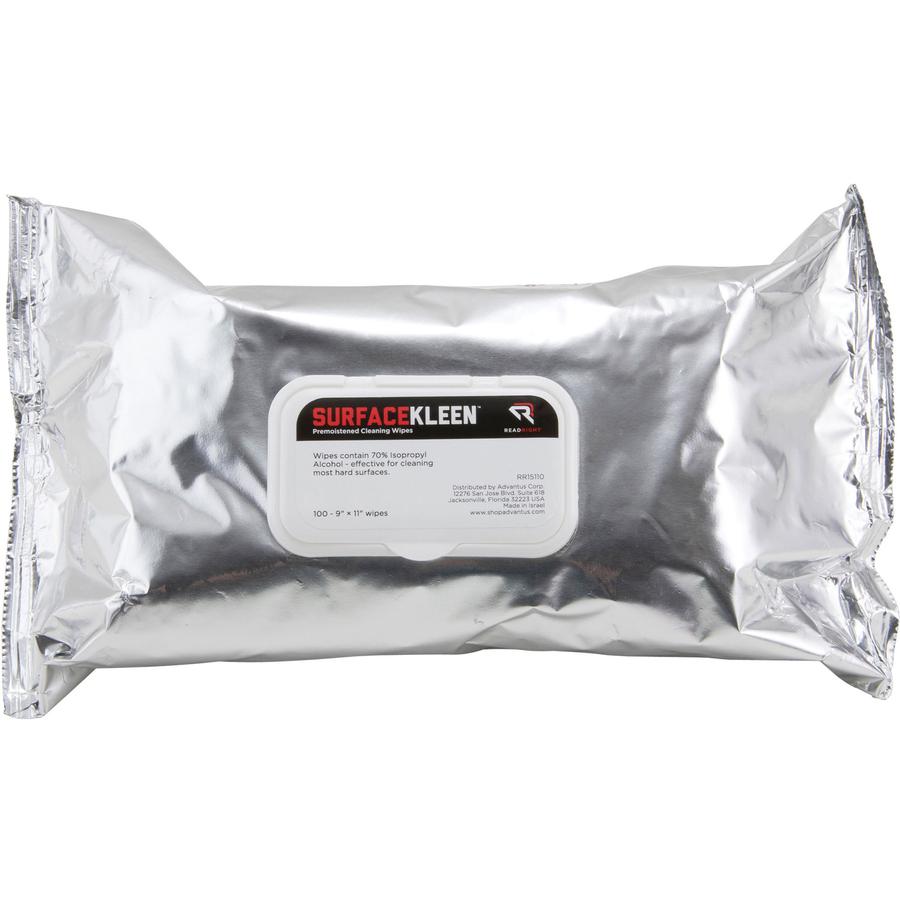 Read Right Surface Kleen Cleaning Wipes - 10" Length x 9" Width - Pre-moistened, Fast Acting, Quick Drying - White - 100 / Pack. Picture 4