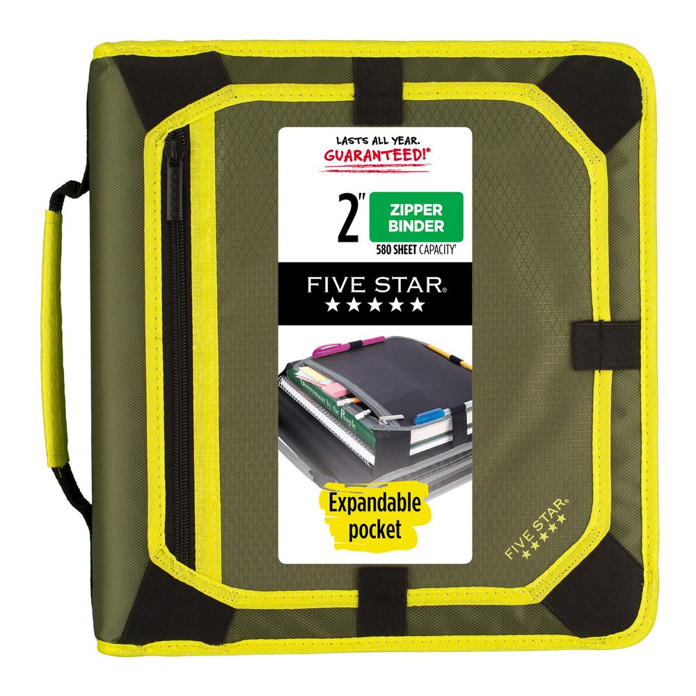 Five Star Zipper Binder With Expansion Panel, 2" Rings, Assorted Colors - 2" Binder Capacity - Letter - 8 1/2" x 11" Sheet Size - 380 Sheet Capacity - 3 Ring - Fastener: Round Ring - Pocket: 5 - Fabri. Picture 3
