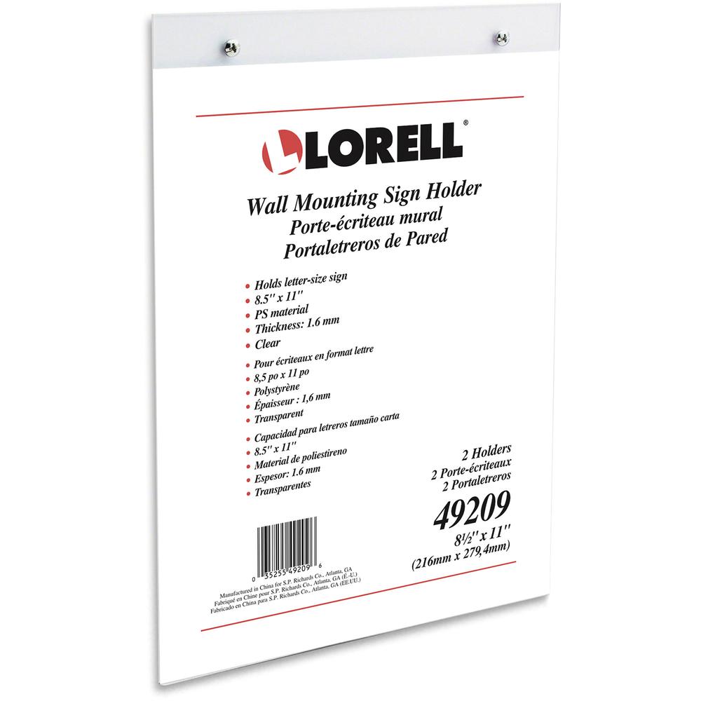Lorell Wall-Mounted Sign Holders - Support 8.50" x 11" Media - Acrylic - Clear - 2 / Pack. Picture 10