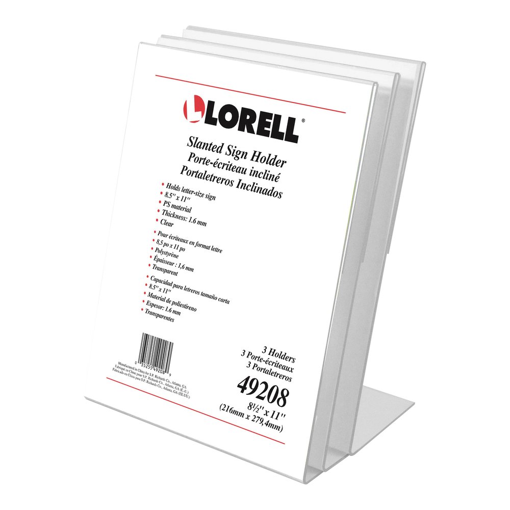 Lorell L-base Slanted Sign Holder Stand - Support 8.50" x 11" Media - Acrylic - Clear - 3 / Pack. Picture 9