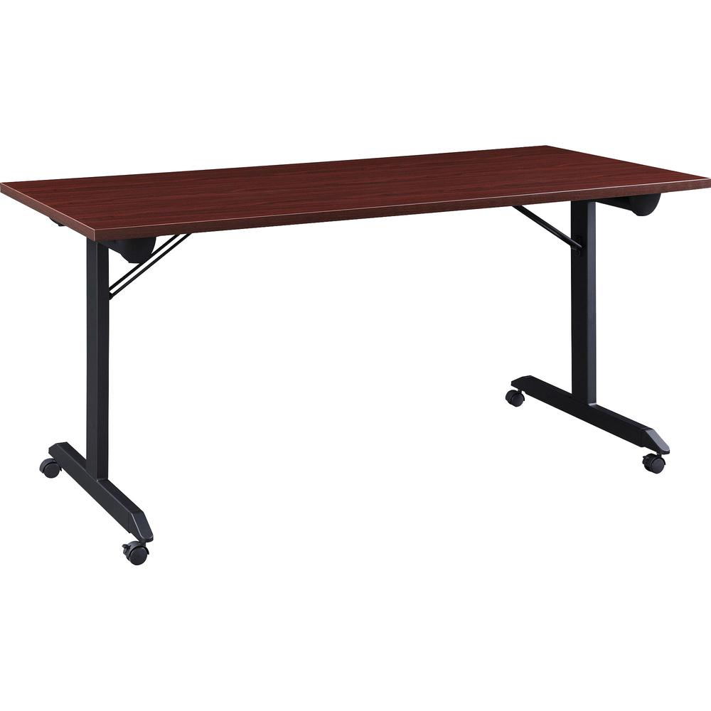 Lorell Mobile Folding Training Table - Rectangle Top - Powder Coated Base - 200 lb Capacity - 63" Table Top Width - 29.50" Height x 63" Width x 24" Depth - Assembly Required - Mahogany - Laminate Top . Picture 9