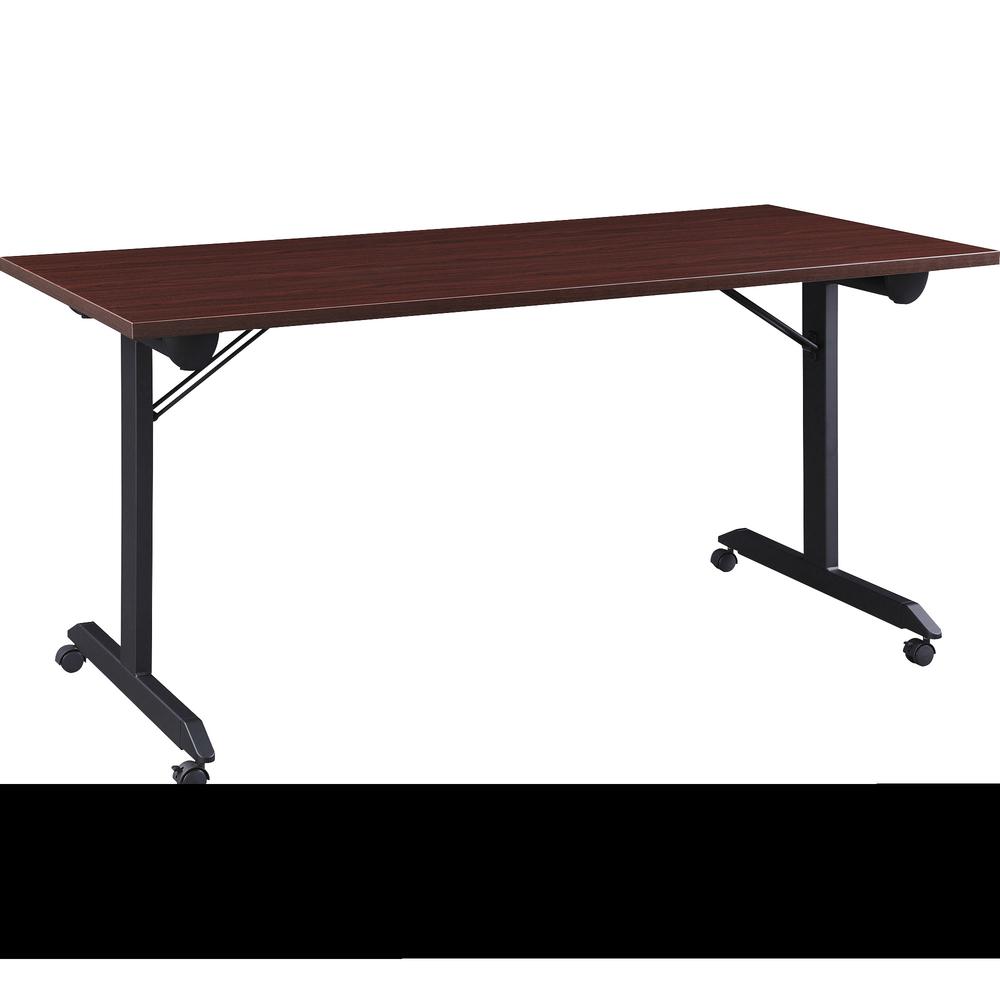 Lorell Mobile Folding Training Table - Rectangle Top - Powder Coated Base - 200 lb Capacity - 63" Table Top Width - 29.50" Height x 63" Width x 29.50" Depth - Assembly Required - Brown - Laminate Top . Picture 2