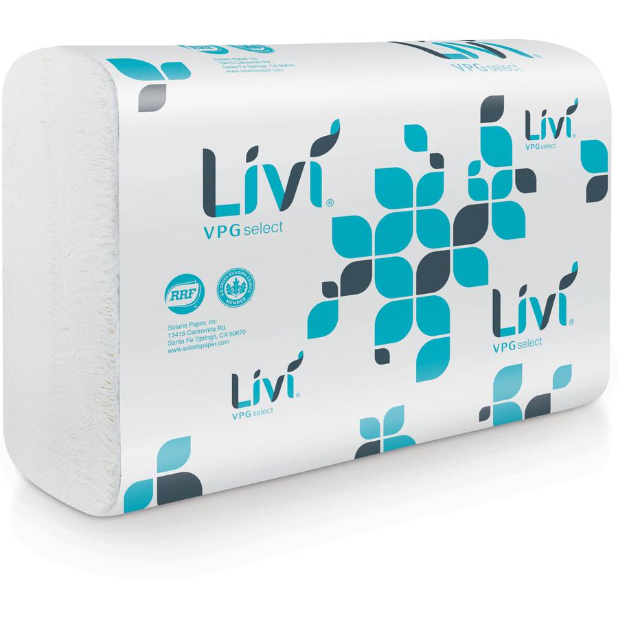 Livi 50861 - VPG Select Multifold Towel - 1 Ply - Multifold - 9.45" Width x 10.55" Length - White - Virgin Fiber - 220/Pack - 10 / Carton. Picture 2