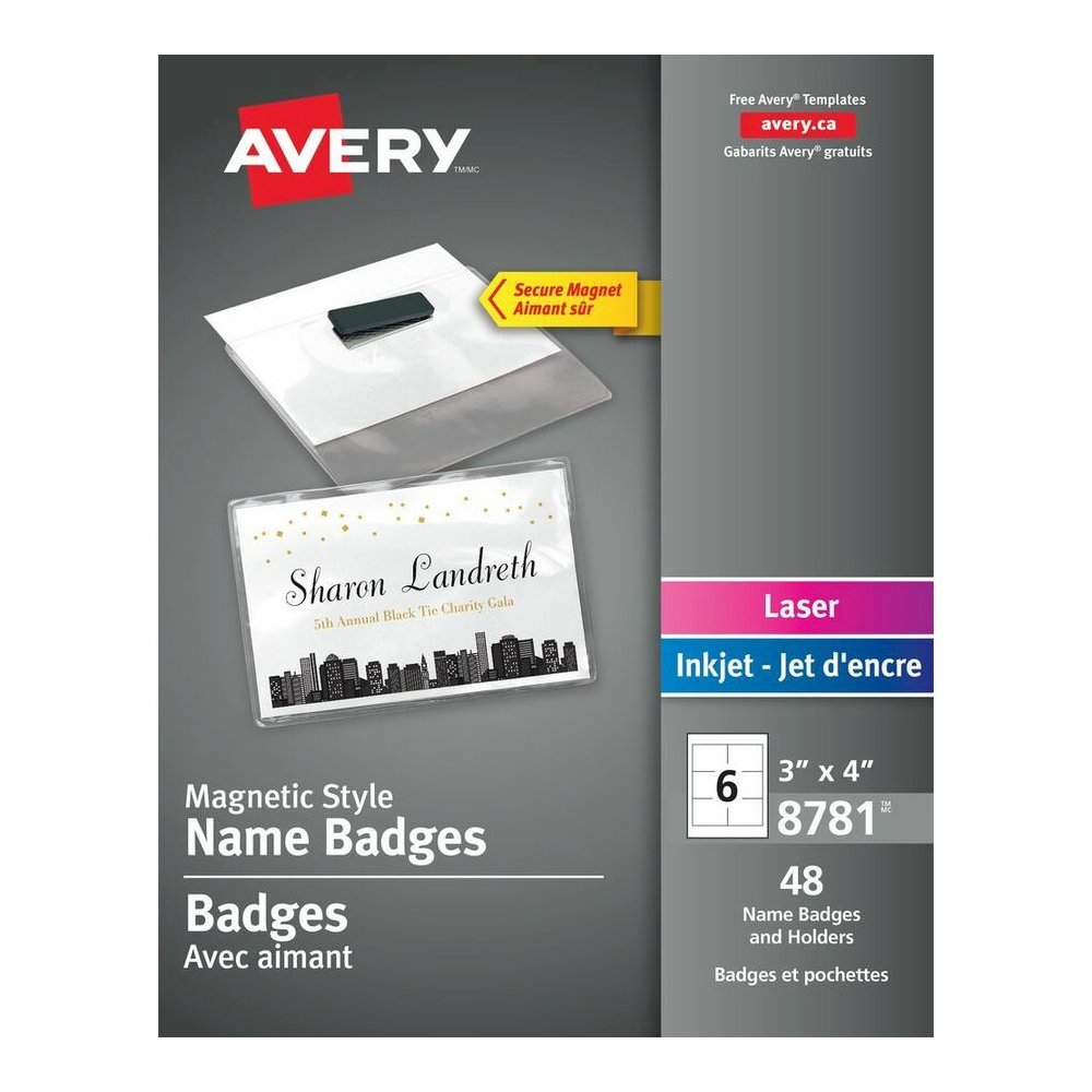 Avery&reg; Magnetic Style Name Badge Kit - 4" Width x 3" Height - Rectangular Shape - Reusable, Durable, Flexible, Top Loading, Magnetic, Damage Resistant - Event, Seminar - Plastic - Clear, White - 4. Picture 2