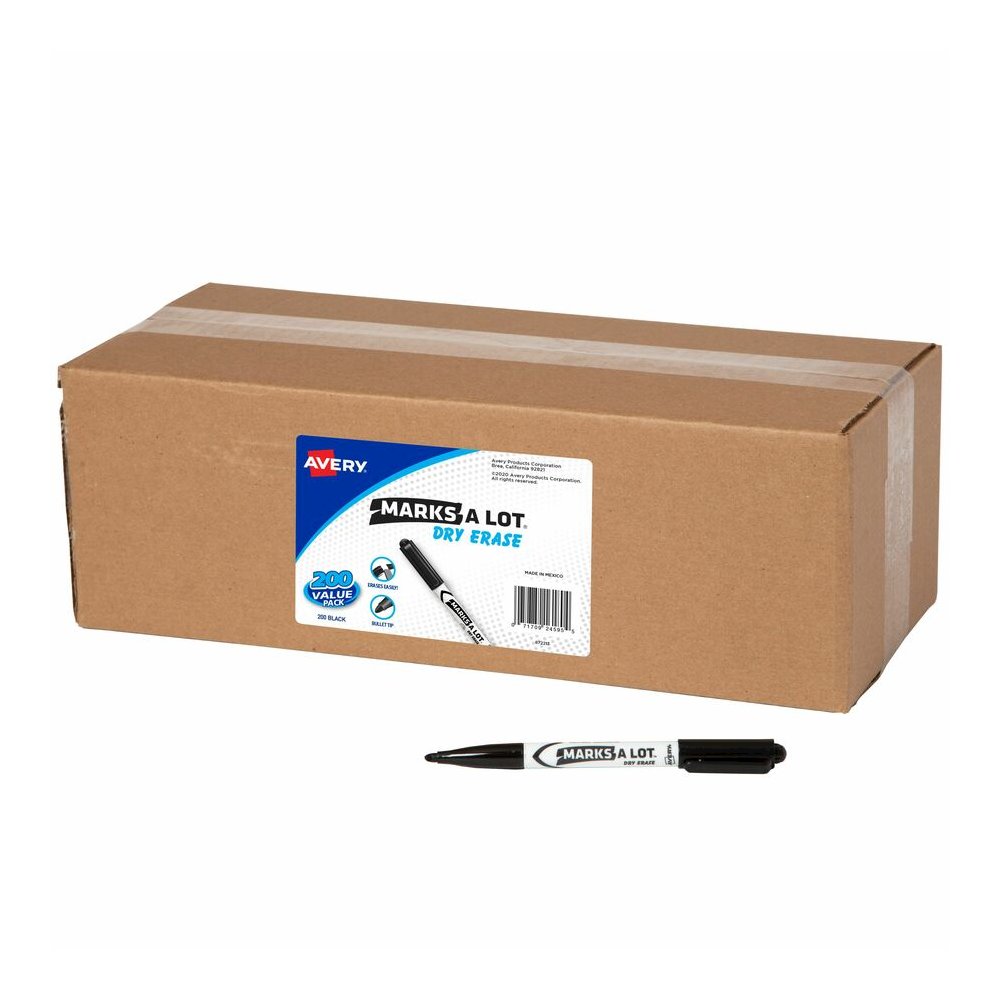 Avery&reg; Marks A Lot Marks-A-Lot Value Pack Dry Erase Markers - Bullet Marker Point - Erasable - Black Ink - Home, School - 200 / Pack. Picture 2