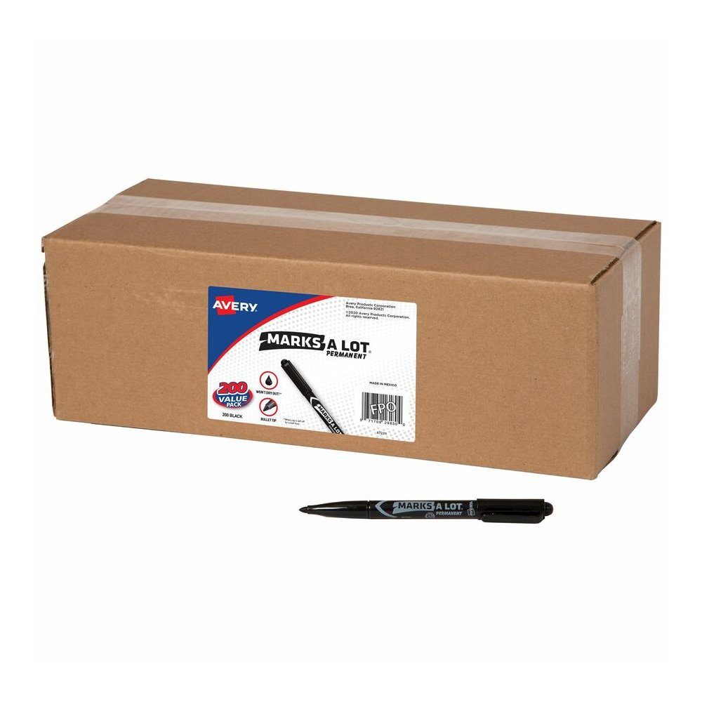 Avery&reg; Marks-A-Lot Value Pack Pen-Style Permanent Markers - Bold Bullet Marker Point - Black Ink - Metal, Plastic, Warehouse, Classroom, Office - 200 / Carton. Picture 2