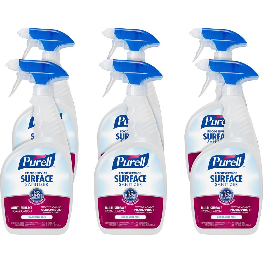 PURELL&reg; Foodservice Surface Sanitizer - 32 fl oz (1 quart)Spray Bottle - 6 / Carton - Rinse-free, Fragrance-free - Clear. Picture 8