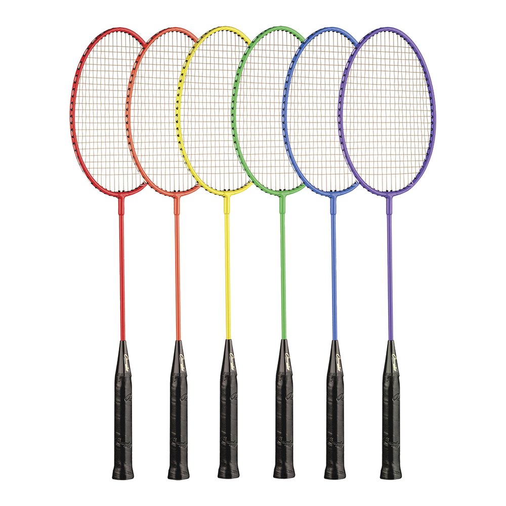 Champion Sports Tempered Steel Badminton Racket Set - Red, Orange, Yellow, Green, Blue, Purple - Nylon, Leather, Tempered Steel. Picture 2