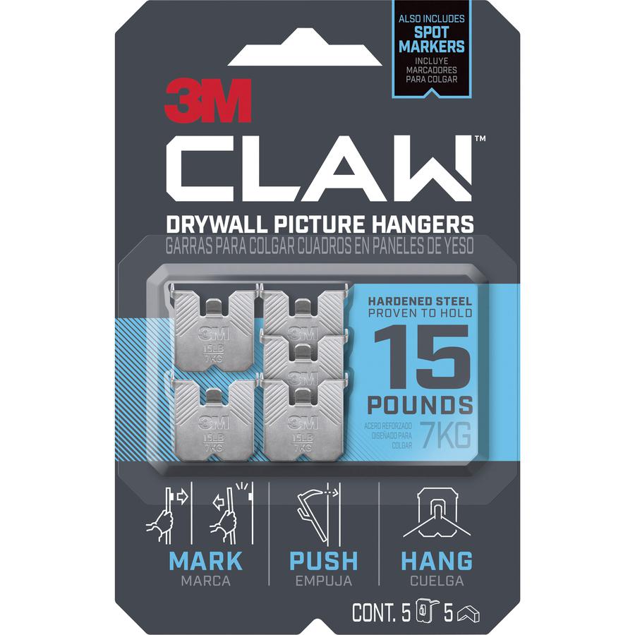 3M CLAW Drywall Picture Hanger - 15 lb (6.80 kg) Capacity - for Pictures, Mirror, Decoration, Art, Home - Gray - 5 / Pack. Picture 8