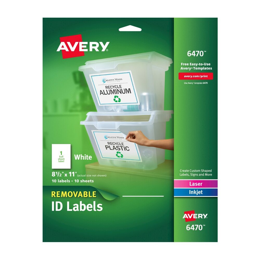 Avery&reg; Removable I.D. Laser/Inkjet Labels - 8 1/2" Widthss x 11" Length - Removable Adhesive - Rectangle - Laser, Inkjet - Matte - White - Paper - 1 / Sheet - 50 Total Sheets - 50 Total Label(s) -. Picture 3