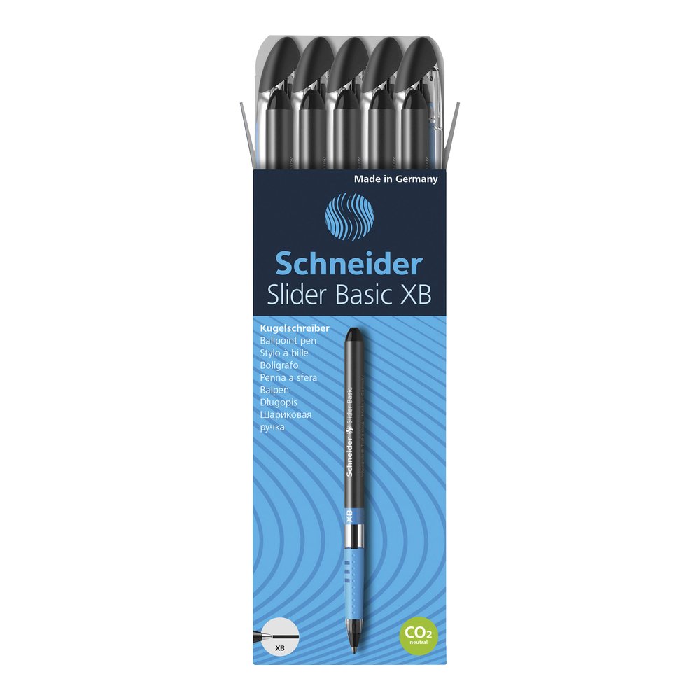 Schneider Slider Basic XB Ballpoint Pen - Black Ink - Transparent Rubberized, Black, Silver Barrel - Stainless Steel Tip - 10 / Pack. Picture 7