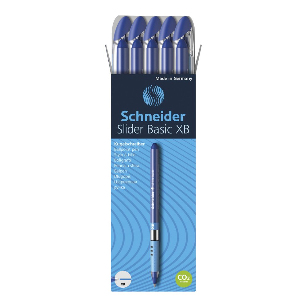 Schneider Slider Basic XB Ballpoint Pen - Blue Ink - Blue Rubberized, Transparent, Silver Barrel - Stainless Steel Tip - 10 / Pack. Picture 5