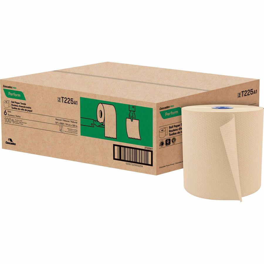 Cascades PRO Perform Roll Towels for Tandem, 1050' - 1 Ply - 7.50" Width x 1050 ft Length - Natural - 6 / Carton. Picture 3