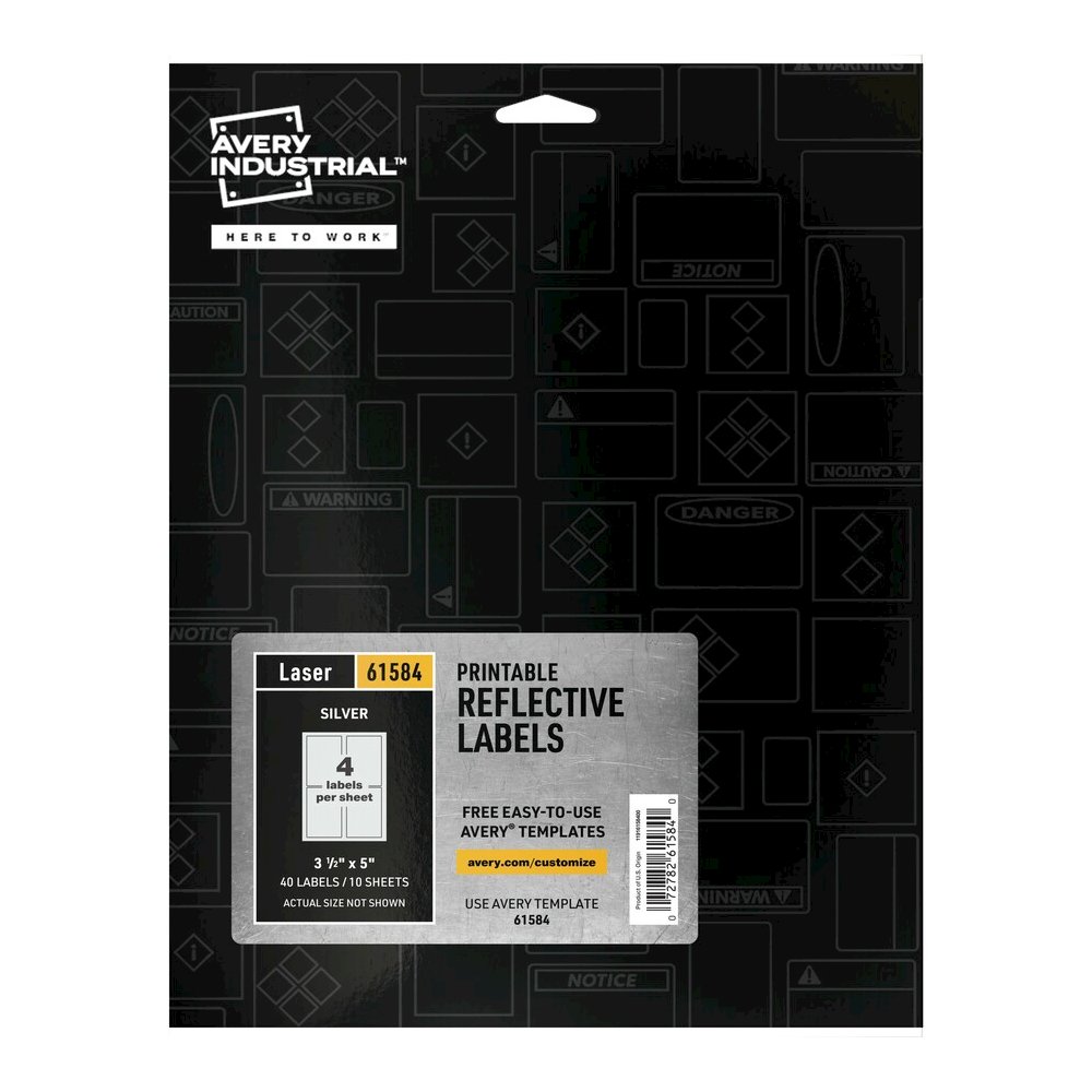 Avery&reg; Reflective Sign Labels - 3 1/2" Width x 5" Length - Permanent Adhesive - Rectangle - Laser - Silver - Film - Water Resistant - 4 / Sheet - 10 Total Sheets - 40 Total Label(s) - 1 Pack. Picture 6
