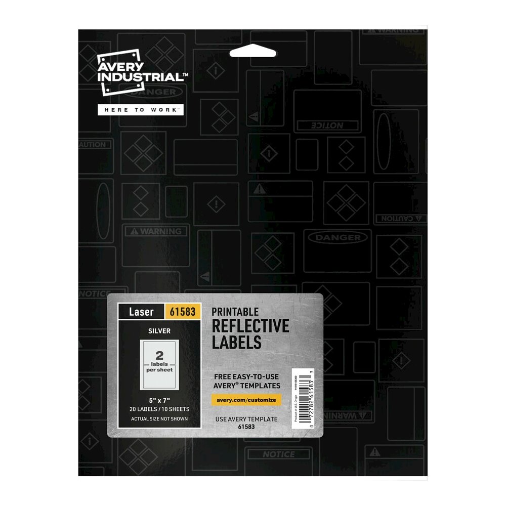 Avery&reg; Reflective Sign Labels - 5" Width x 7" Length - Permanent Adhesive - Rectangle - Laser - Silver - Film - Water Resistant - 2 / Sheet - 10 Total Sheets - 20 Total Label(s) - 1 Pack. Picture 4