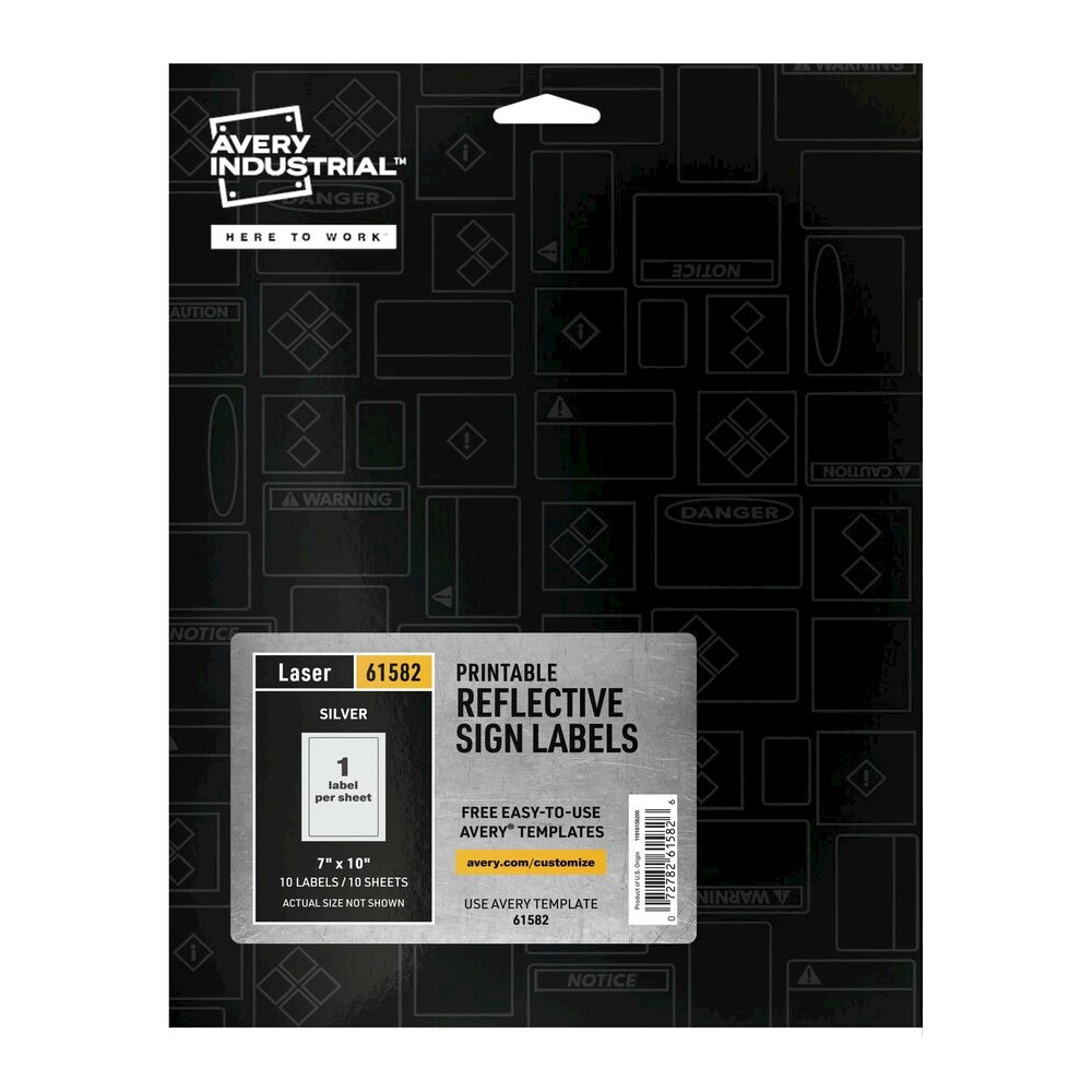 Avery&reg; Reflective Sign Labels - 7" Width x 10" Length - Permanent Adhesive - Rectangle - Laser - Silver - Film - Water Resistant - 1 / Sheet - 10 Total Sheets - 10 Total Label(s) - 1 Pack. Picture 6