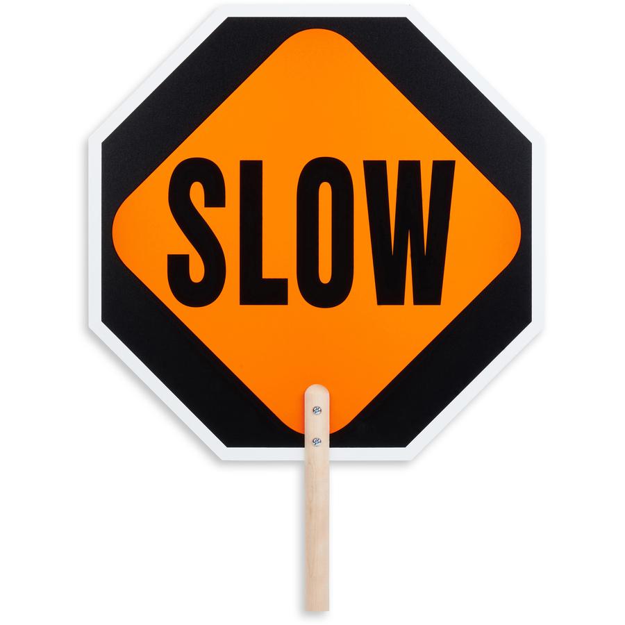 Tatco STOP / SLOW 2-sided Handheld Sign - Print/Message "STOP/SLOW" - 0.2" Width x 18" Height - Double Sided - Weather Proof, Long Lasting, Comfortable Grip, Lightweight, Handheld - Hardboard, Wood - . Picture 4