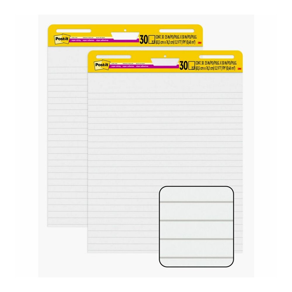 Post-it&reg; Super Sticky Easel Pad - 30 Sheets - Ruled Front Ruling x 25" Width x 30" Length - Self-stick, Resist Bleed-through, Handle, Sturdy Backcard, Universal Slot, Repositionable, Adhesive Back. Picture 4