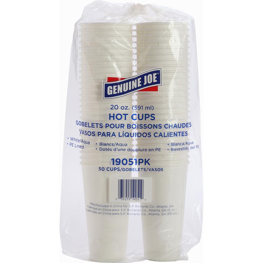 Genuine Joe 20 oz Disposable Hot Cups - 50 / Pack - 50 / Pack - White - Polyurethane - Coffee, Hot Drink, Picnic, Company, Tea, Hot Chocolate, Beverage. Picture 2