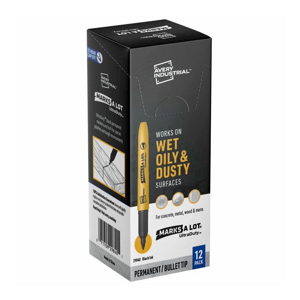 Avery Marks A Lot UltraDuty Markers, Bullet Tip, Black (29840) - 1.0 mm Bullet Marker Point - Black Ink - Construction, Warehouse, Plastic, Metal - 12 / Pack. Picture 2