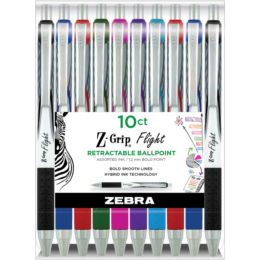 Zebra Pen Z-Grip Flight Retractable Pens - Retractable - Multi Ink - Gel-based - Assorted Plastic Barrel - 10 / Pack. Picture 2