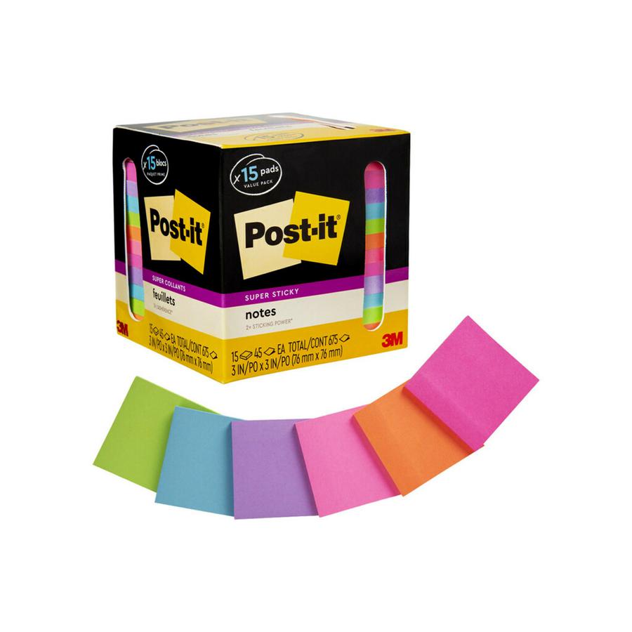 Post-it&reg; Super Sticky Notes - 15 - 3" Flag/Note Width x 3" Flag/Note Length - Square - 45 Sheets per Pad - Neon Orange, Tropical Pink, Power Pink, Iris, Blue Paradise, Neon Green Limeade - Adhesiv. Picture 12