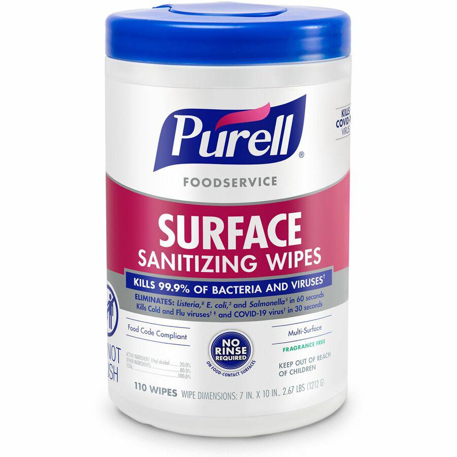 PURELL&reg; Foodservice Surface Sanitizing Wipes - Ready-To-Use - 10" Length x 7" Width - Rinse-free, Fragrance-free, Durable - 110/Tub - 1 Each. Picture 3