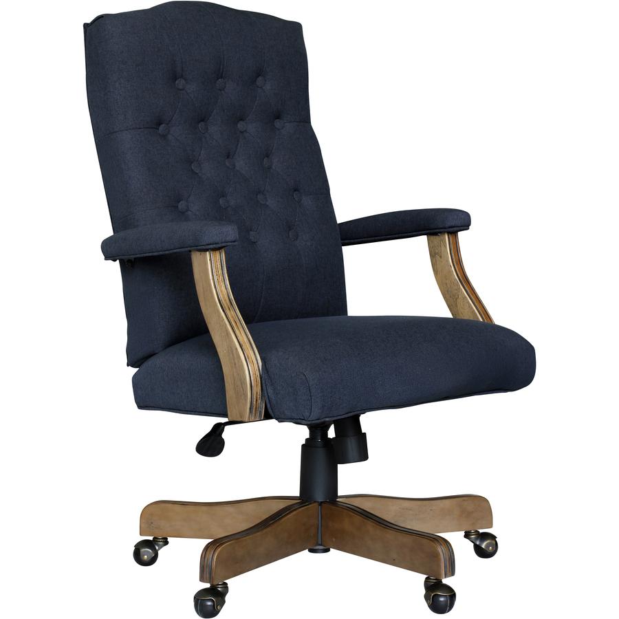 Boss Executive Commercial Linen Chair - Navy Linen Seat - Navy Linen Back - Driftwood Frame - Mid Back - 5-star Base - Armrest - 1 Each. Picture 2