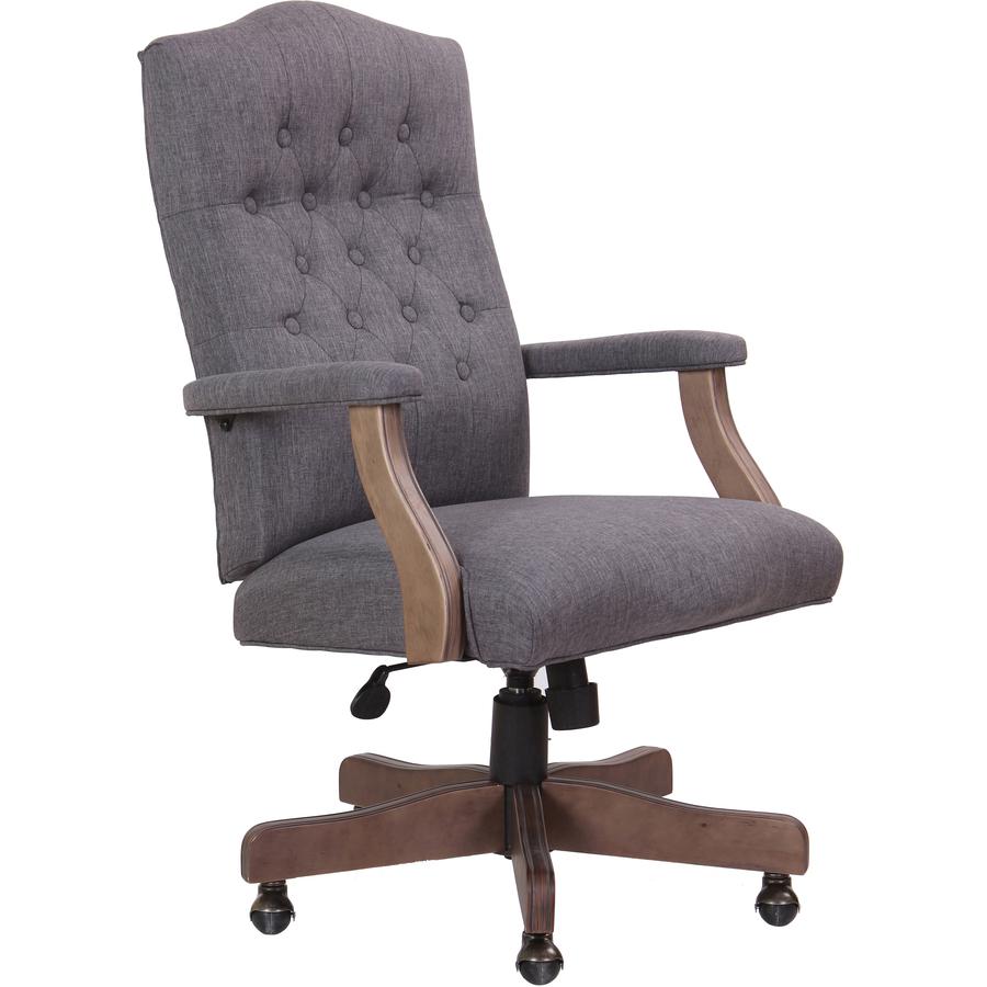 Boss Executive Commercial Linen Chair - Slate Gray Linen Seat - Slate Gray Linen Back - Driftwood Frame - Mid Back - 5-star Base - Armrest - 1 Each. Picture 8