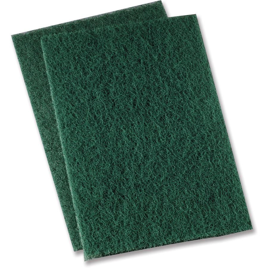 Genuine Joe Heavy-duty Scouring Pad - 9.7" Width x 6.9" Depth - 15 / Carton - Polyester Blend - Green. Picture 2