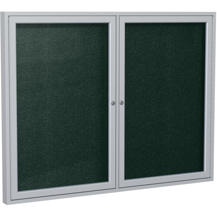Ghent 36"x48" 2-Door Satin Aluminum Frame Enclosed Vinyl Bulletin Board - Ebony. Picture 2